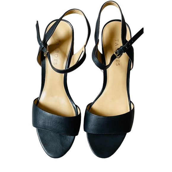 TALBOTS Black Strappy Espadrille Heel Black Leather Pumps SZ 10 - Picture 10 of 11